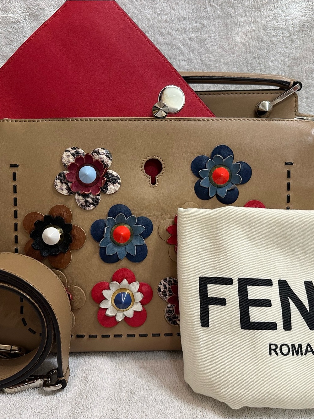 Fendi Flowerland DotCom Convertible Satchel with Multicolor Floral Appliqués